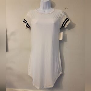 No Comment White Dress with Black Striped Sleeves